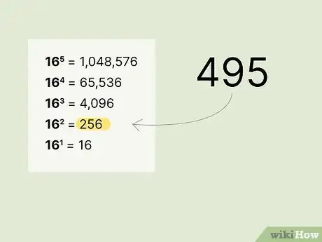 Step 3 Encontre a maior potência de 16 que possa caber no seu número decimal.