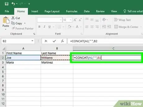 Step 5 Clique na primeira célula da segunda coluna que você quer combinar e digite um parêntese de fechamento ).