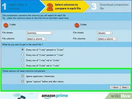Step 6 Selecione outras opções de comparação das colunas.
