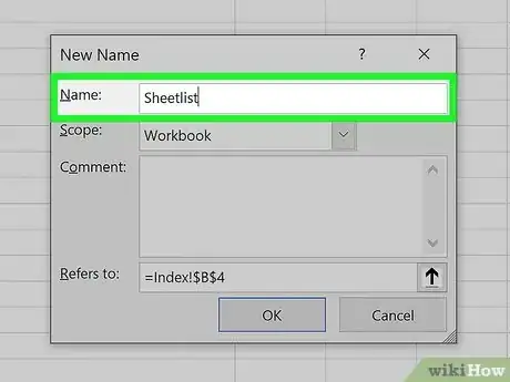 Step 7 Insira Lista Planilhas no campo “Nome”.