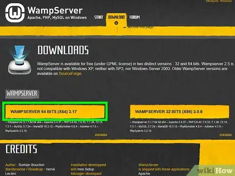 Step 4 Desça a página e clique em WAMPSERVER 64 BITS ou WAMPSERVER 32 BITS.