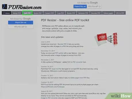 Step 2 Nas guias abaixo do nome do site, clique em Split PDF (Dividir PDF).