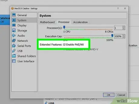 Step 5 Clique na guia Processor (Processador) e confirme que a opção “Enable PAE/NX” (Habilitar PAE/NX) está marcada.