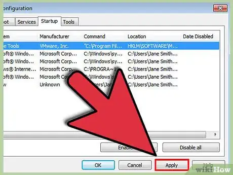 Step 4 Clique em “Aplicar” para validar as alterações feitas aos itens de inicialização.