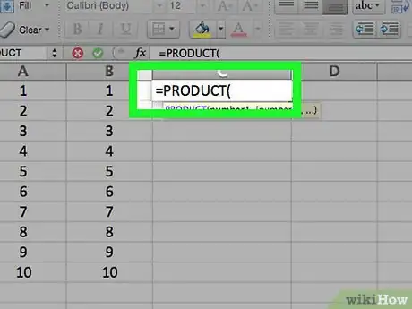 Step 3 Digite =PRODUTO( na célula.