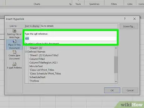Step 6 Insira a localização da célula na qual você quer criar o link.