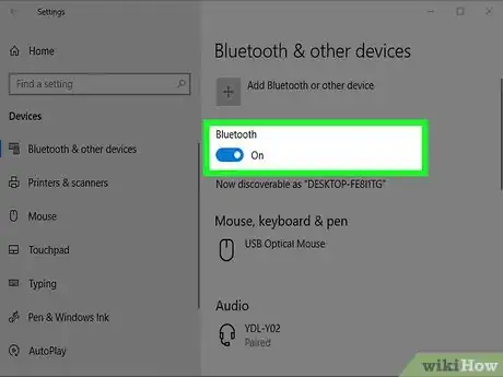 Step 9 Clique no interruptor abaixo do cabeçalho "Bluetooth".