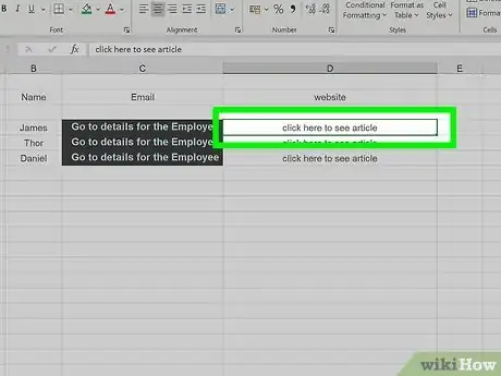 Step 2 Selecione a célula na qual você quer criar o link.