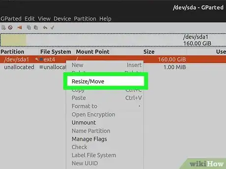Step 3 Clique com o botão direito na partição ou no drive que quer editar e selecione Redimensionar/Mover.
