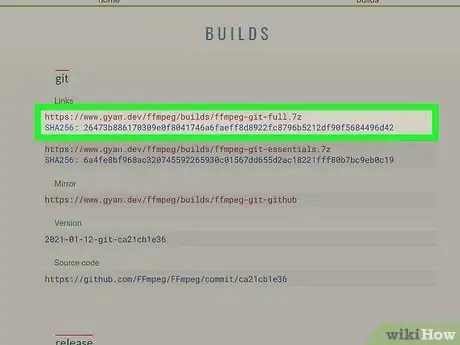 Step 5 Clique no link “git full” do FFmpeg.